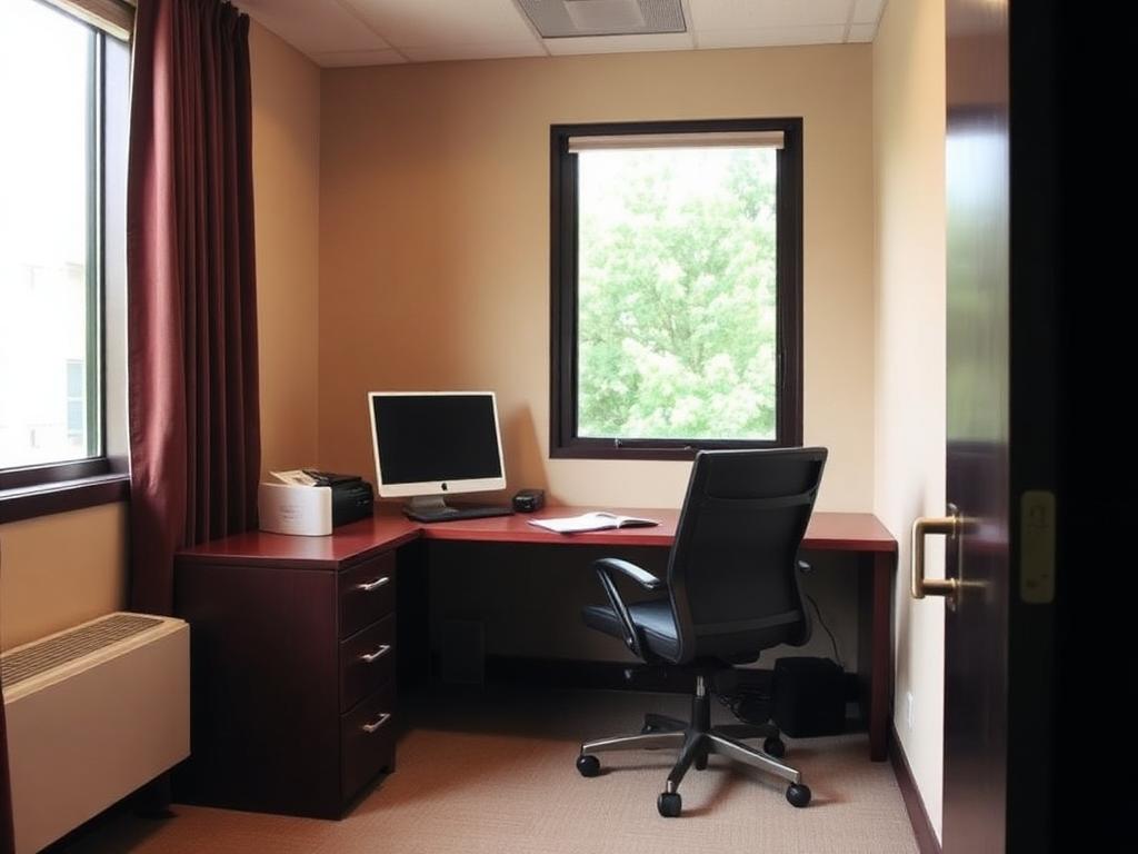 Private office suite interior in Clayton County, Georgia with desk and window